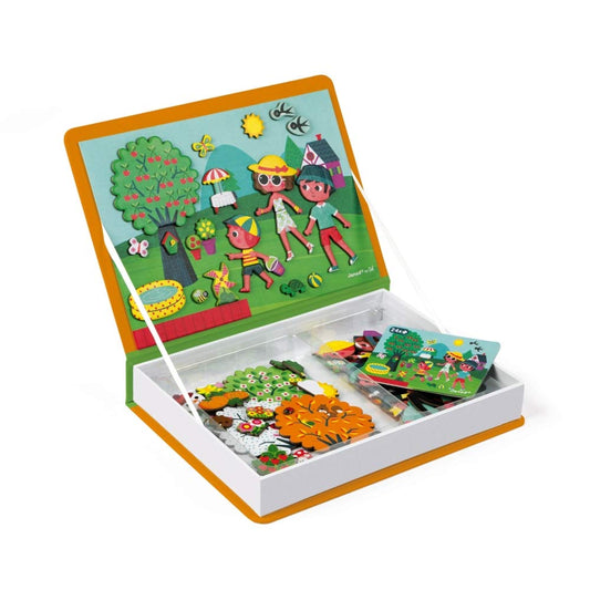 Janod MagnetiBook 4-seasons cards guiding imaginative seasonal scenes for kids.