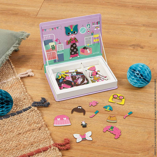 Janod MagnetiBook magnets and pieces arranged for outfit matching and design