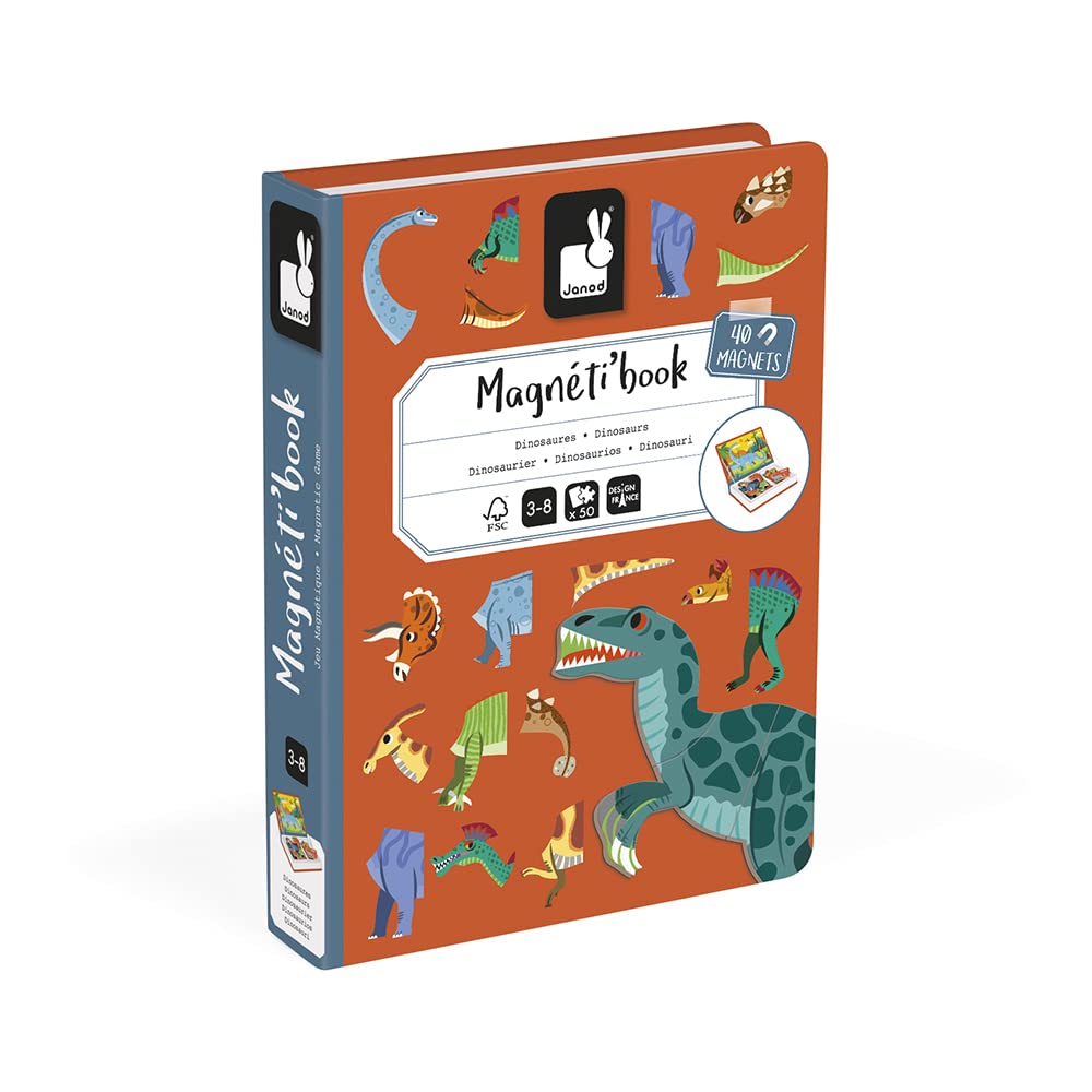 Janod Magnetibook dinosaur magnets enable creative mix-and-match play.