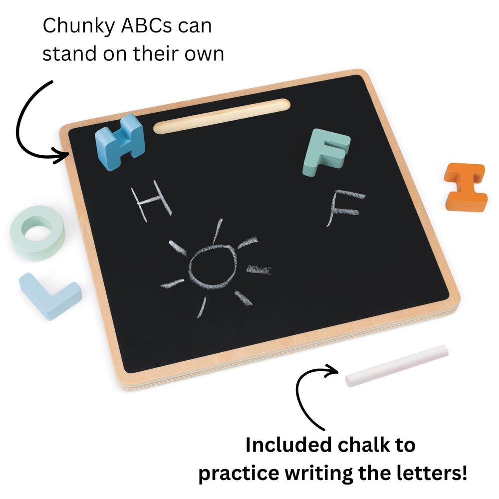Janod Sweet Cocoon chalkboard side for writing practice.