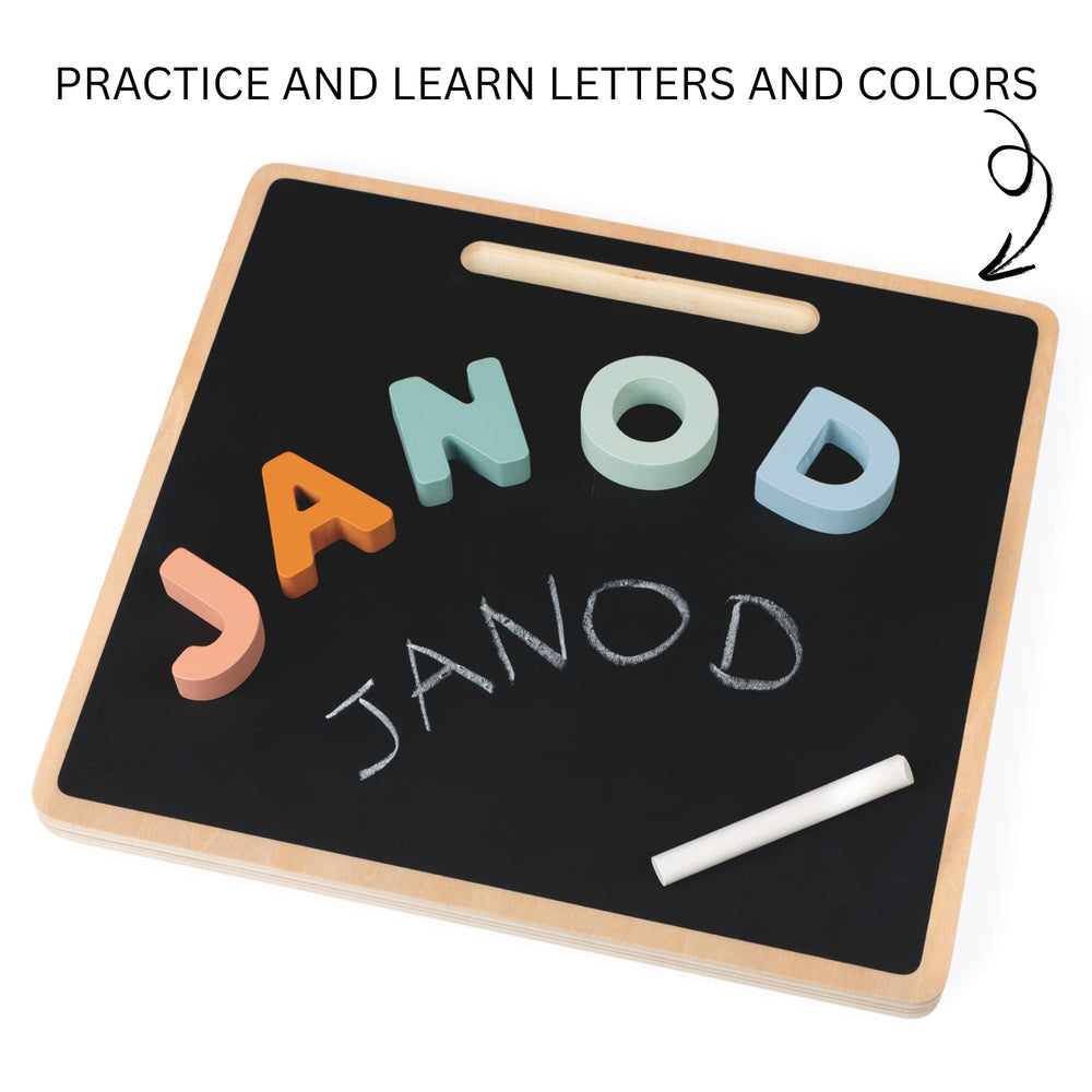 Janod Sweet Cocoon pastel colors on learning letters.