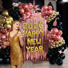 Januinus rose-gold confetti balloons sparkle in bouquets and table decor.