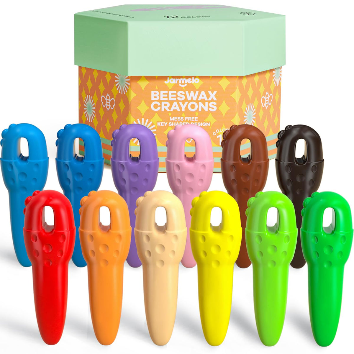 Jar Melo beeswax crayons in 12 colors for toddlers coloring on paper