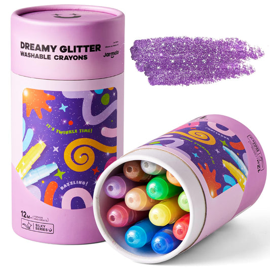 Jar Melo Glitter Crayons Toddlers Twist-Design: safe twist-up grip for easy coloring.