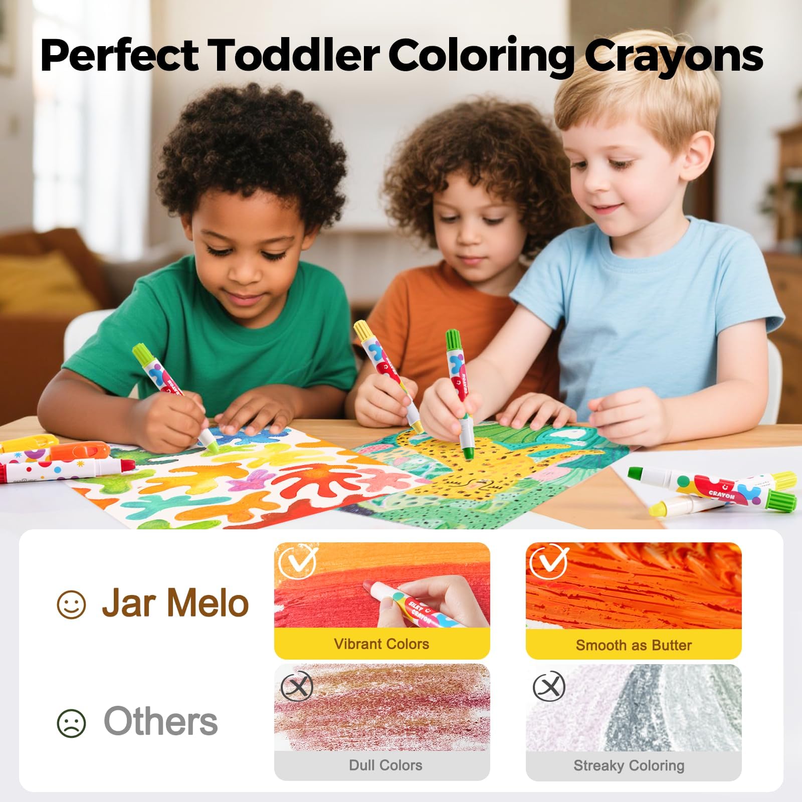 Jar Melo Jumbo Crayons TwistJoy twist-up shell demonstrates durability and easy grip for little hands.