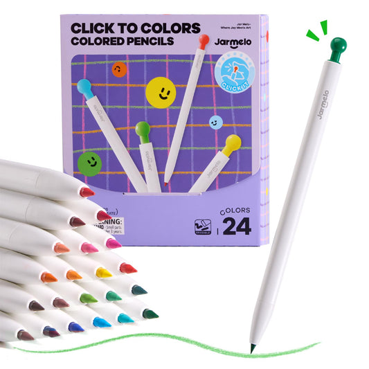 Jar Melo 24-count pencils front cover showing vibrant colors for kids and adults.