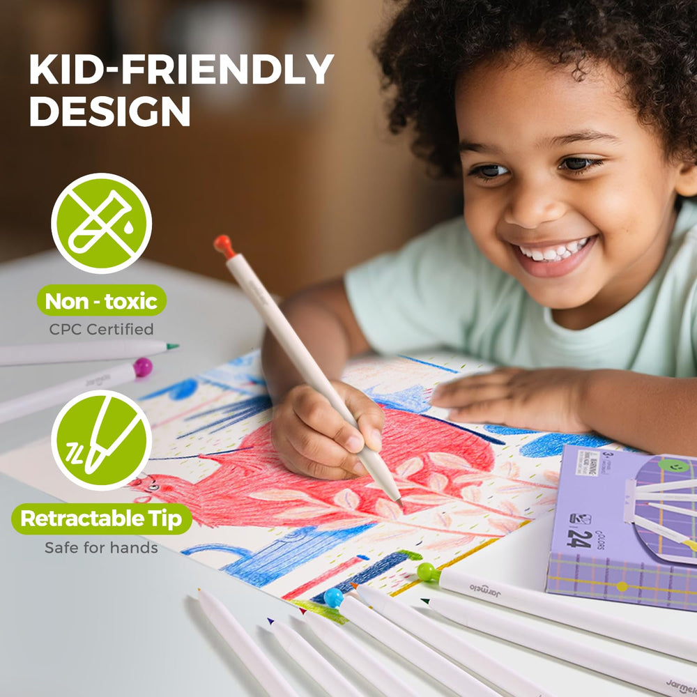Jar Melo pencil set with built-in sharpener keeps tips precise.