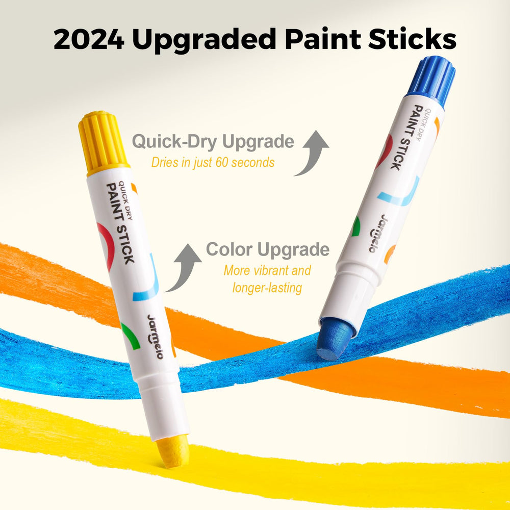 Jar Melo tempera paint sticks thick short pen tips for detailed drawings.