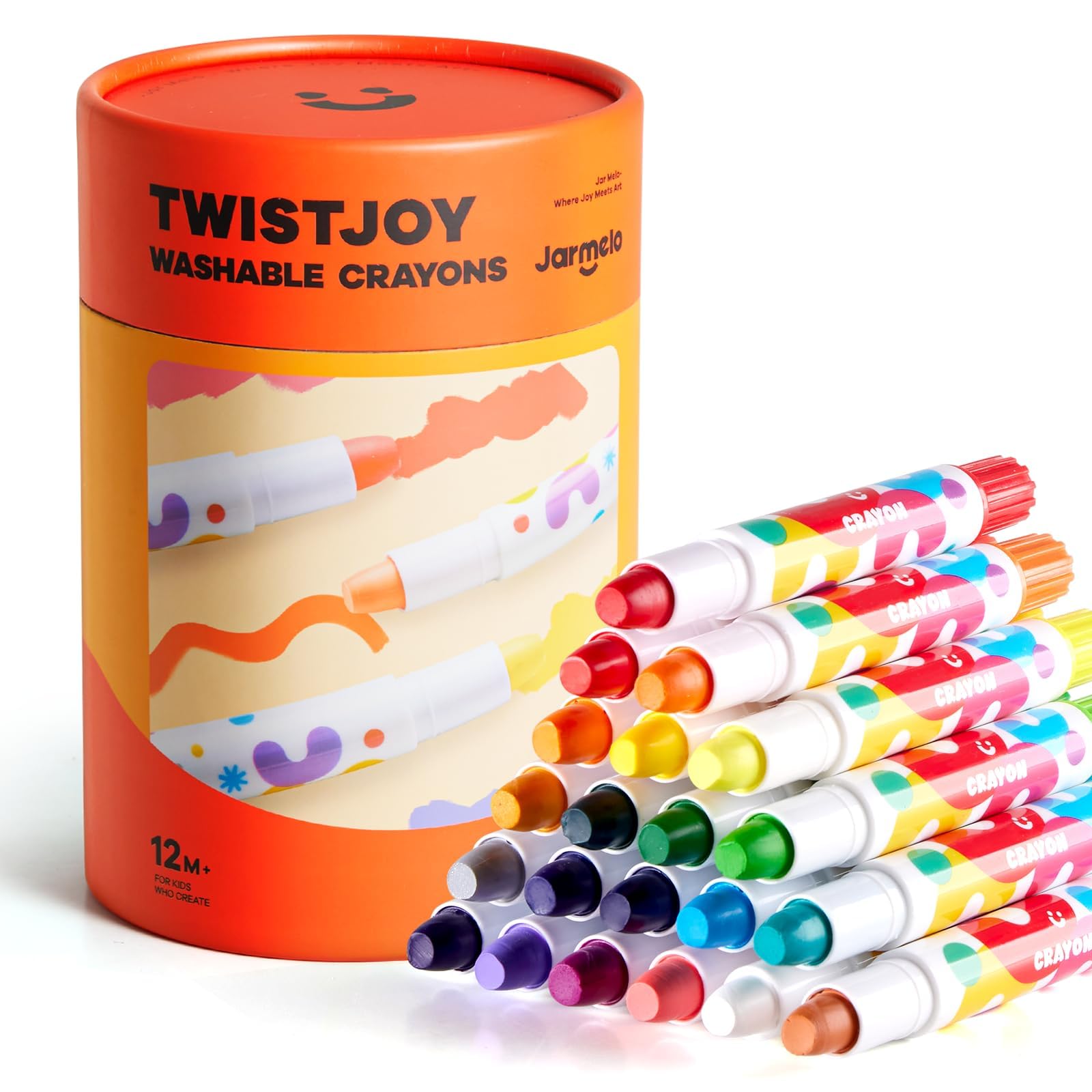 Jar Melo TwistJoy packaging shows kid-friendly safety features for toddlers.