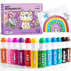 Jar Melo Washable Dot Markers in 12 colors for toddlers with easy cleanup.