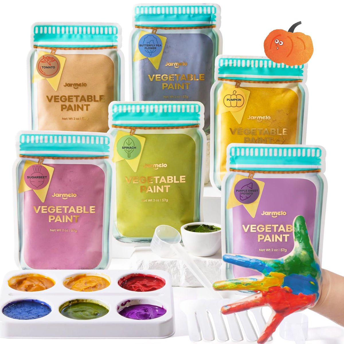 Jar Melo red powder finger paints for safe, vibrant toddler art exploration.