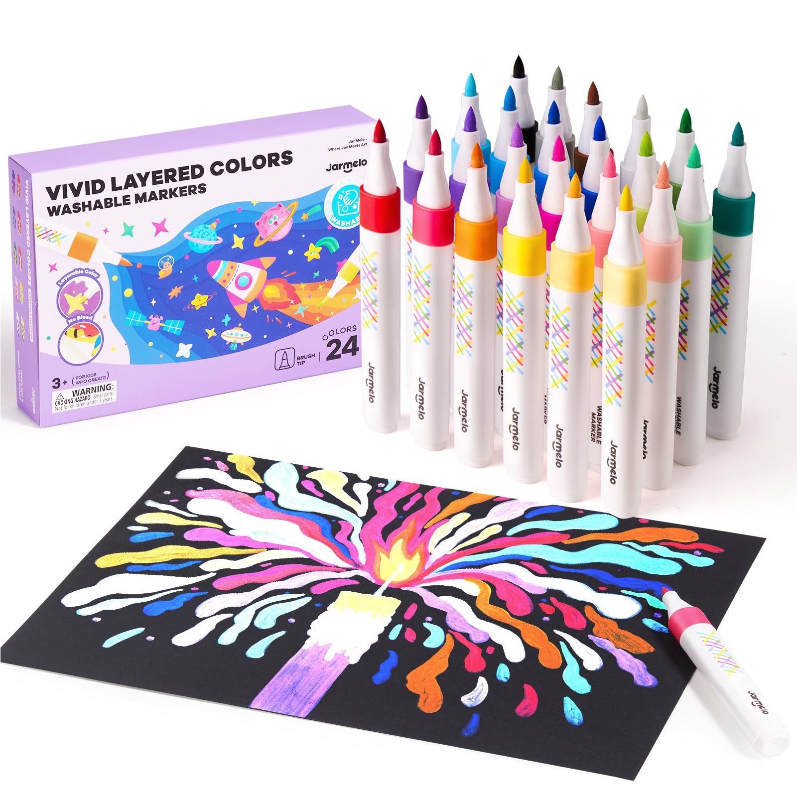 Jar Melo Washable Layered Markers blend vibrant colors on paper for kid art