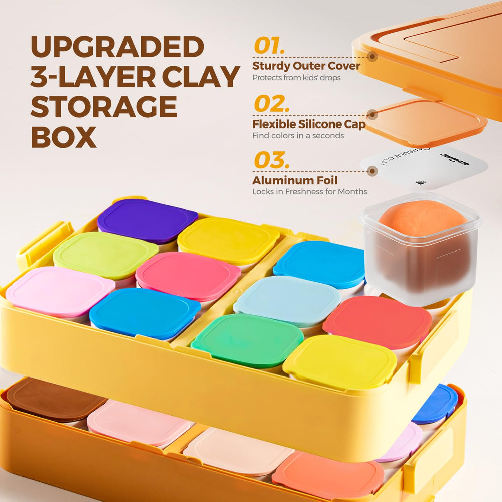 Jar Melo clay pods keep colors separate, reducing mixing during projects