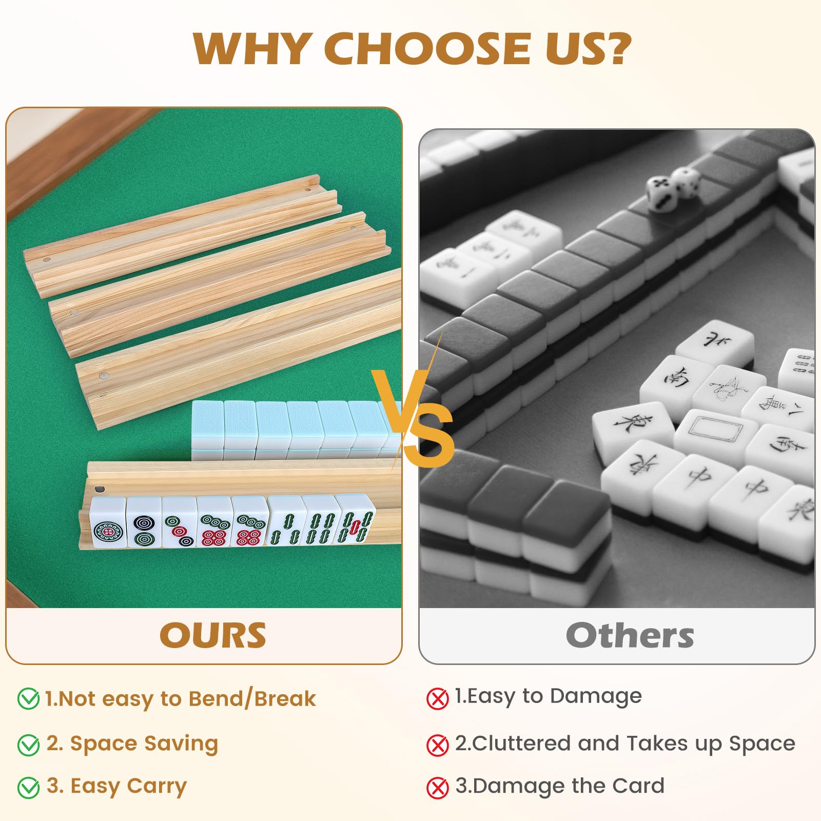 JARTEEK mahjong racks showing ergonomic 17-inch length for comfortable tile handling.