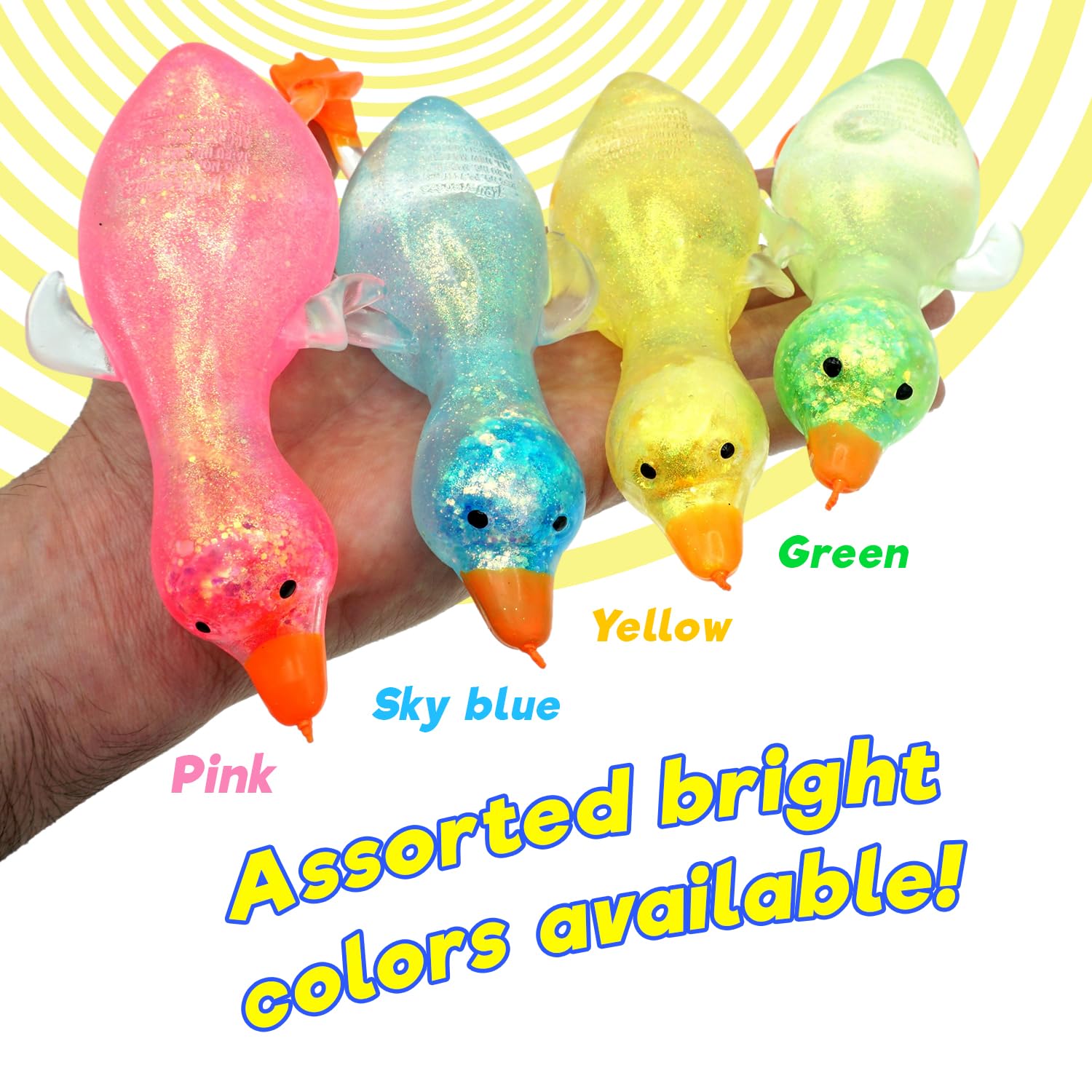 JA-RU Glitter Ducks 4-pack shows color variety with swirling glitter.