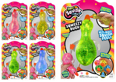 JA-RU Squishy Glitter Ducks 4-pack front view for compact stress relief.