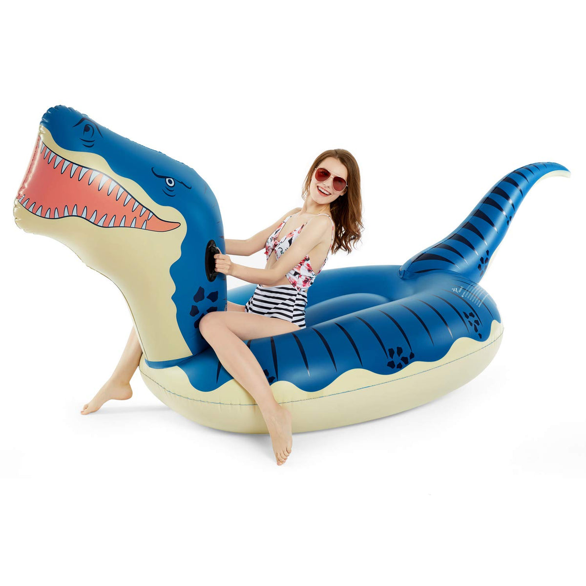 Jasonwell giant dinosaur pool float, 124in, ideal for family pool fun and lounging.