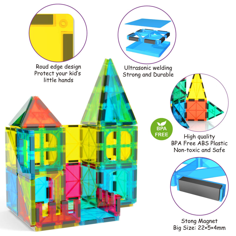 Jasonwell magnetic tiles colorful shapes help kids learn colors and shapes during play