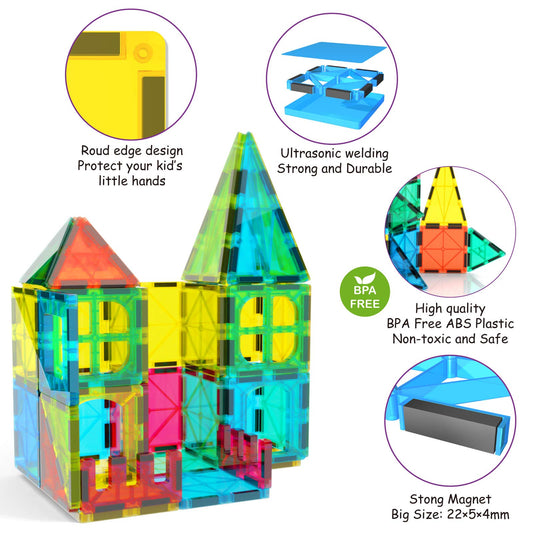 Jasonwell magnetic tiles colorful shapes help kids learn colors and shapes during play