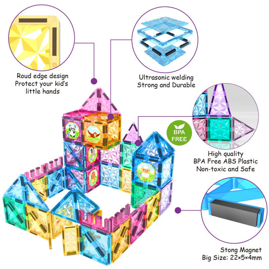 Jasonwell magnetic tiles with diamond surface boost pattern creation and design exploration.