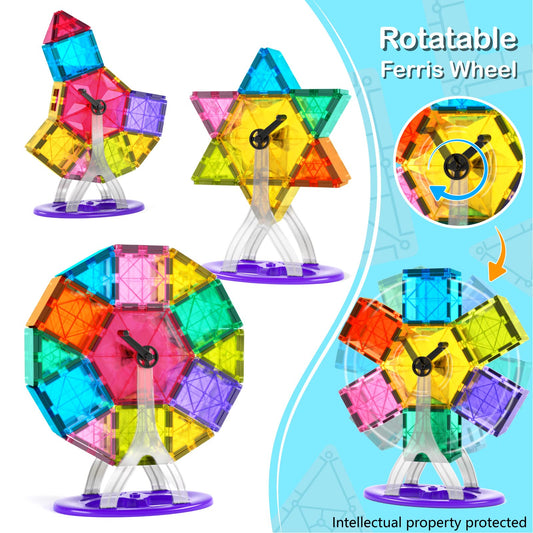 Jasonwell magnetic tiles ferris wheel demonstrates rotating play and spatial thinking.