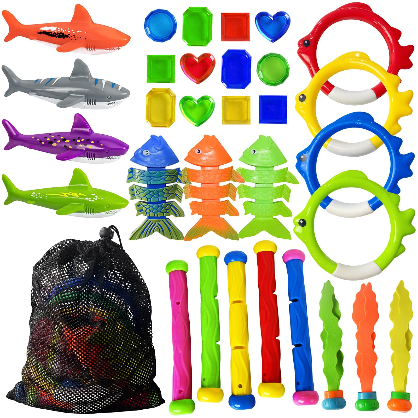 Jasonwell diving rings resting on pool floor for easy grab and play.