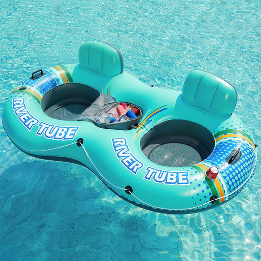 Jasonwell two-person inflatable river tube with cooler for shared river trips.