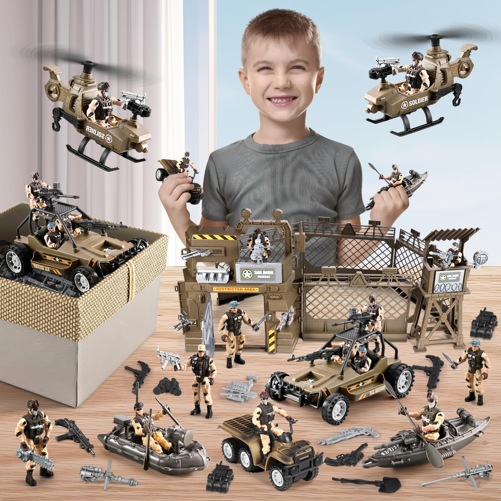 JASSKKBO 86in1 army men figures enabling dynamic poses and vehicle interactions