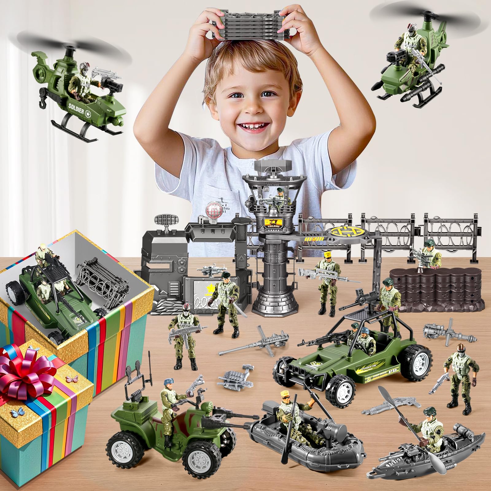 JASSKKBO 87-in-1 set with base, vehicles, and arms.