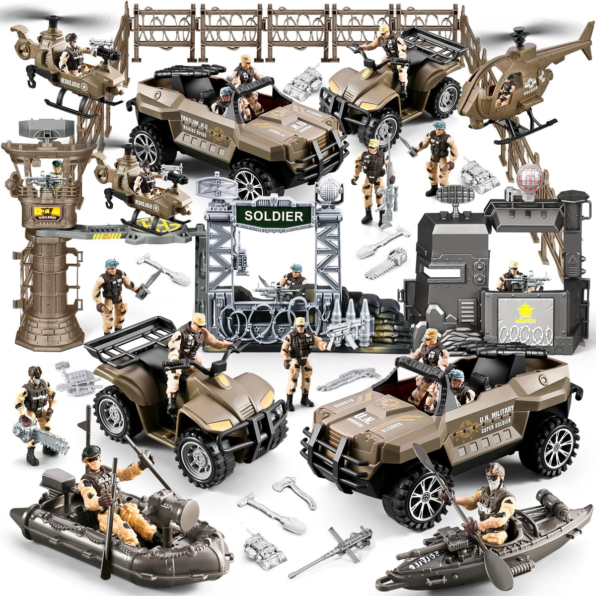 JASSKKBO army base with figures for immersive pretend battles.