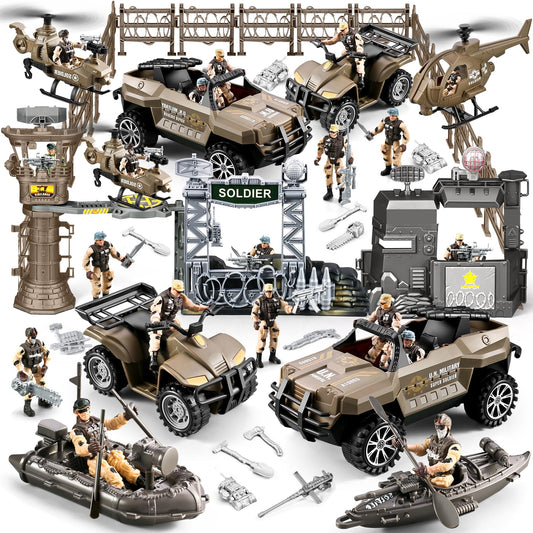 JASSKKBO army base with figures for immersive pretend battles.