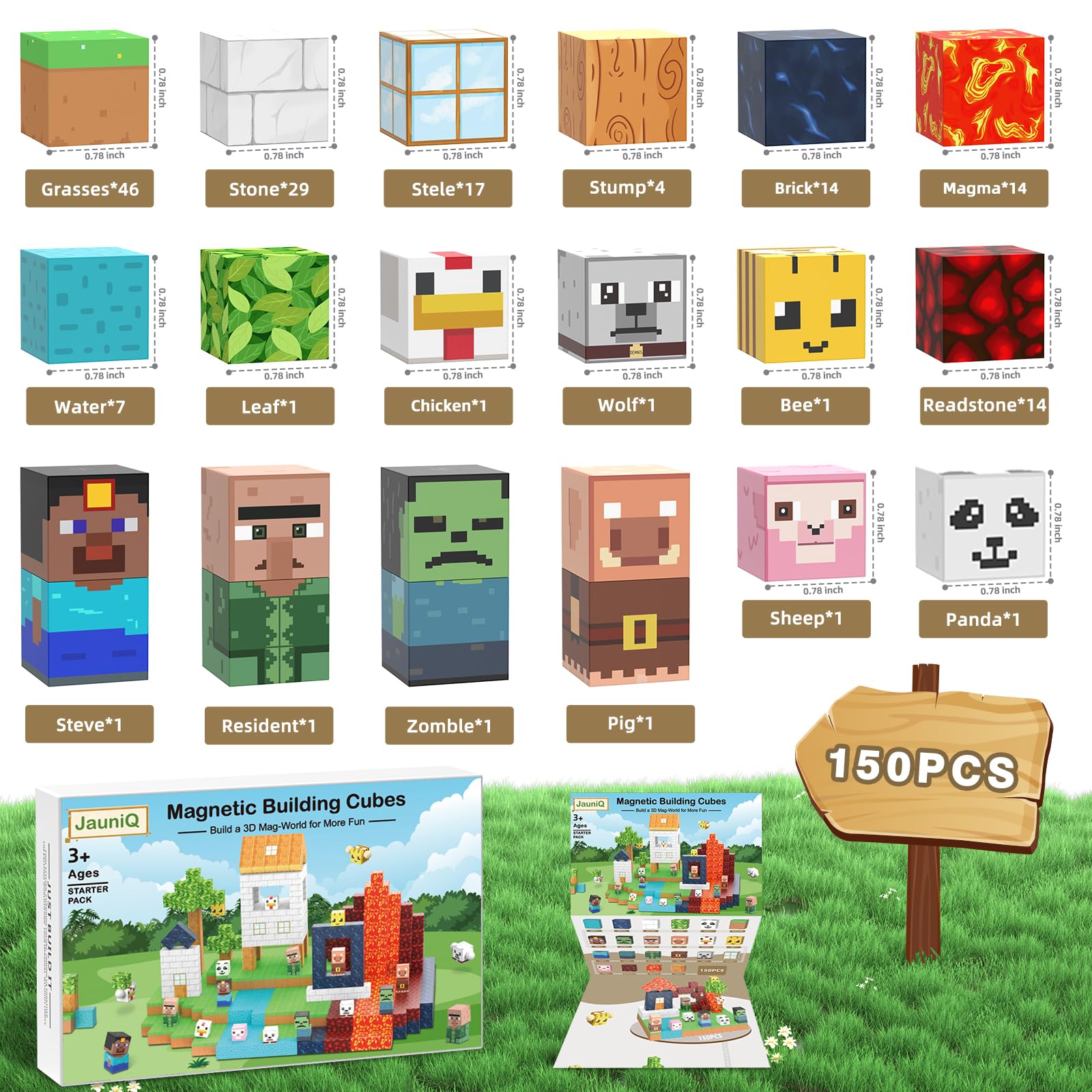 JauniQ game-element blocks invite imaginative scenarios and problem-solving.
