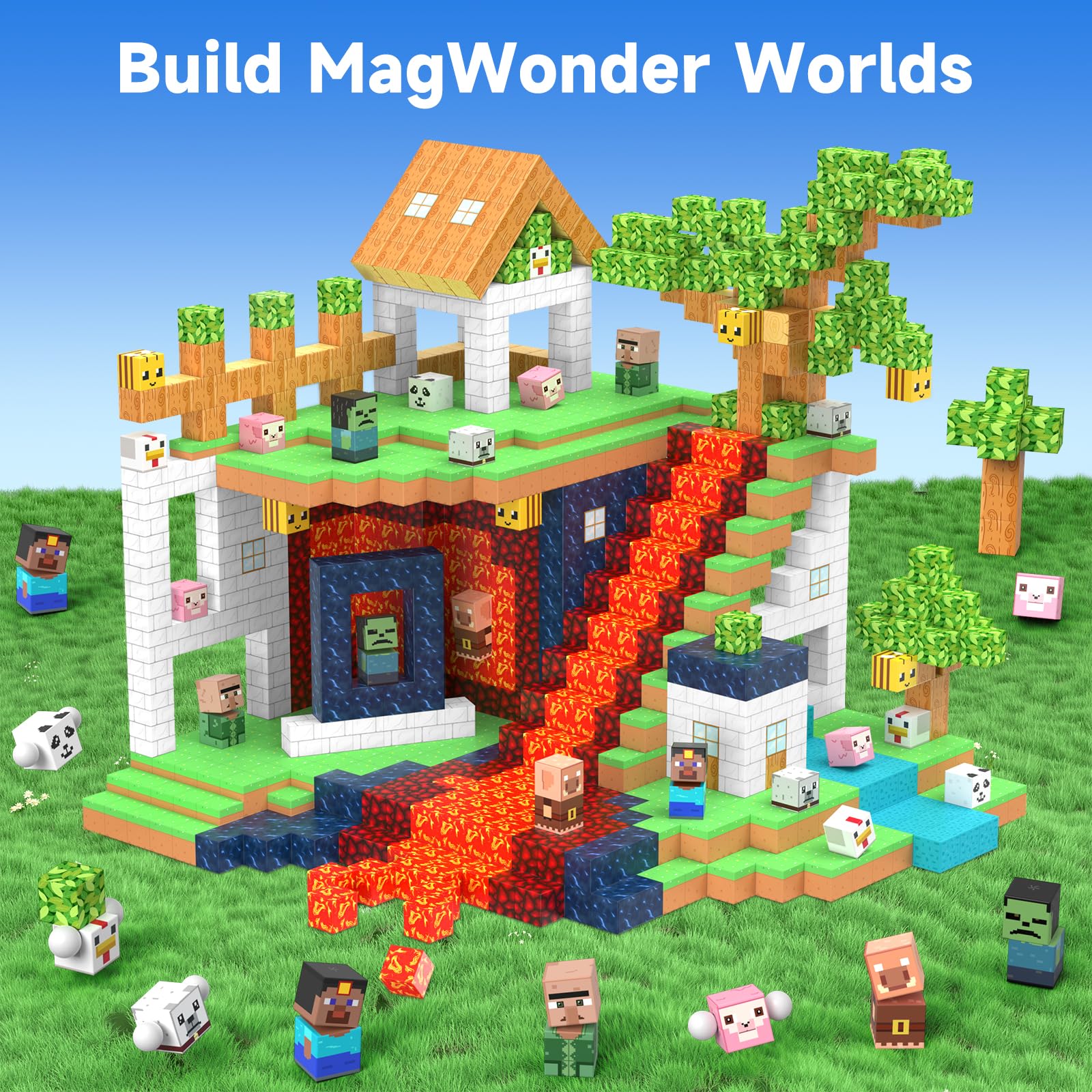 JauniQ Montessori-inspired play with colorful blocks fosters focus and patience.
