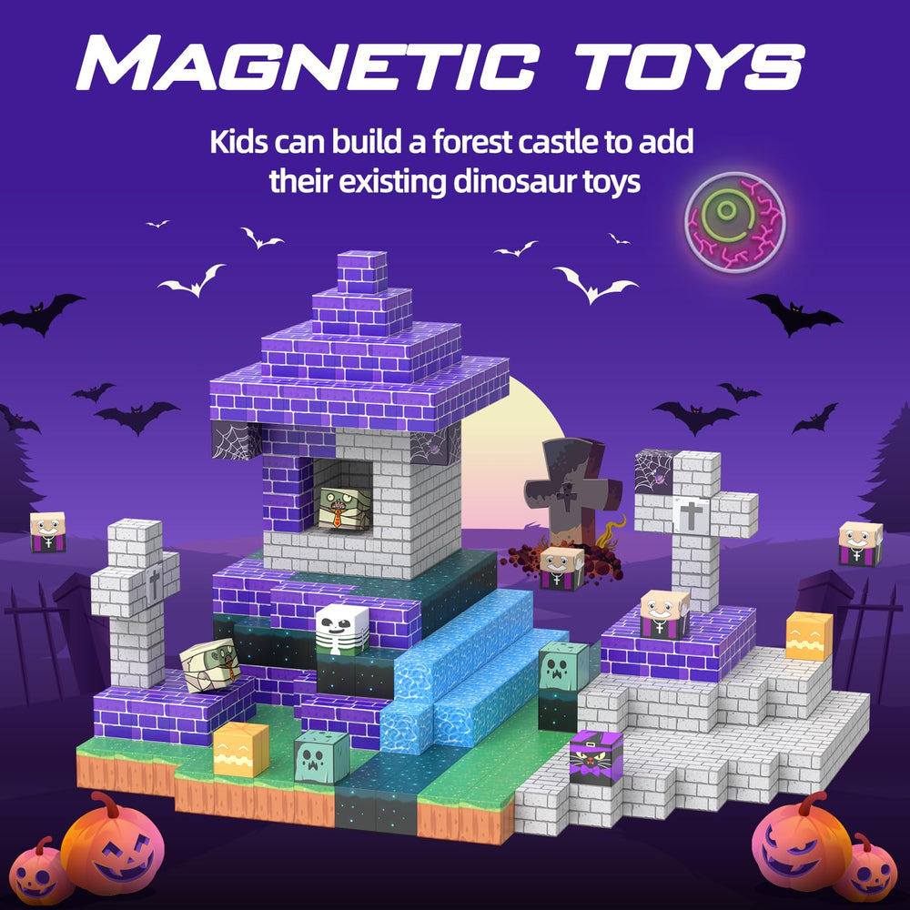 JauniQ magnetic blocks featuring a pumpkin inspire festive Halloween building