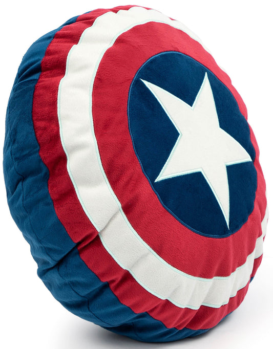 Jay Franco Captain America shield pillow side view shows plush comfort for everyday use.