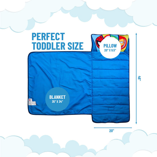 Jay Franco Avengers nap mat blanket feature for all-in-one bedtime warmth.