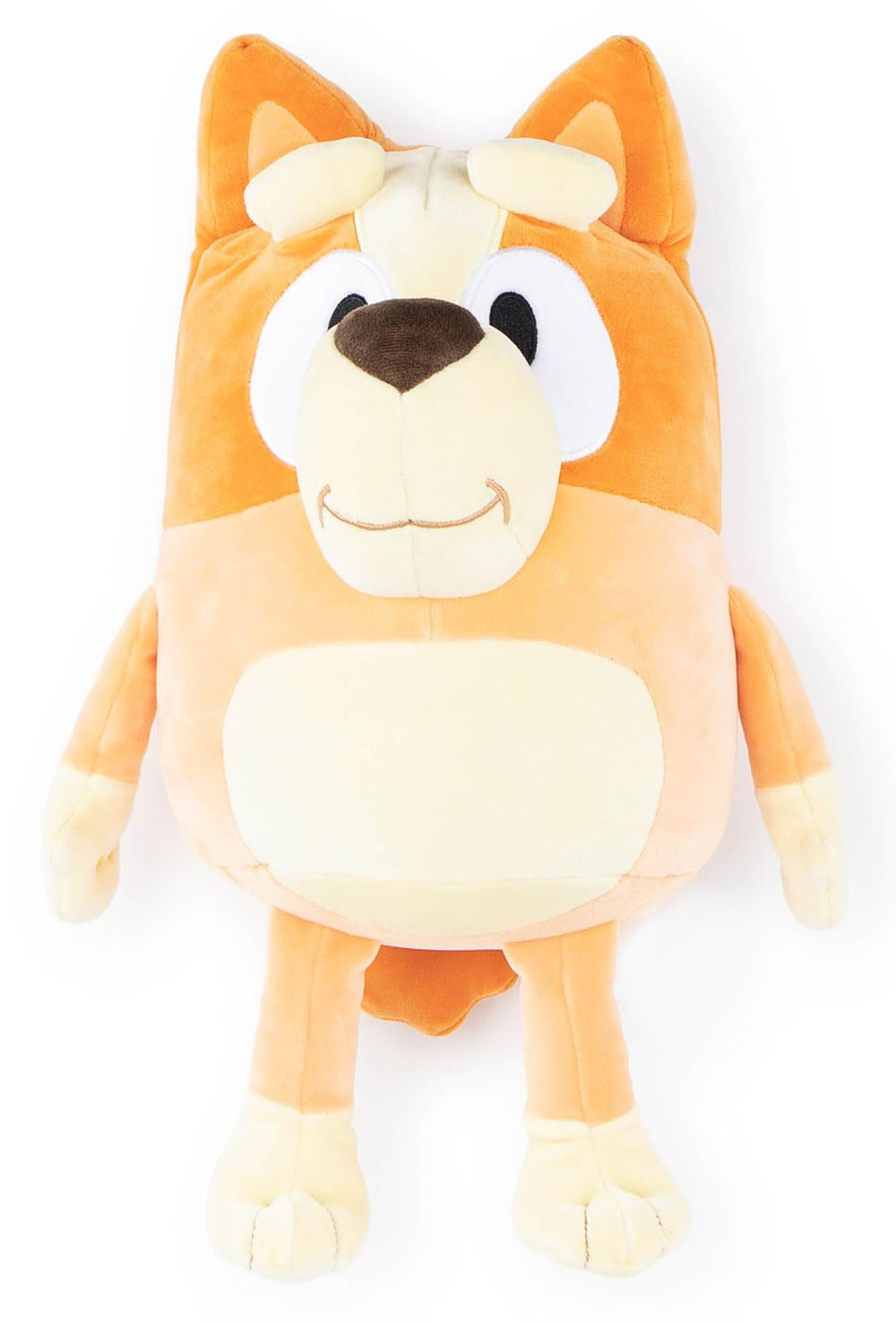 Jay Franco Bluey Bingo pillow buddy front view showing soft plush texture for cozy hugs