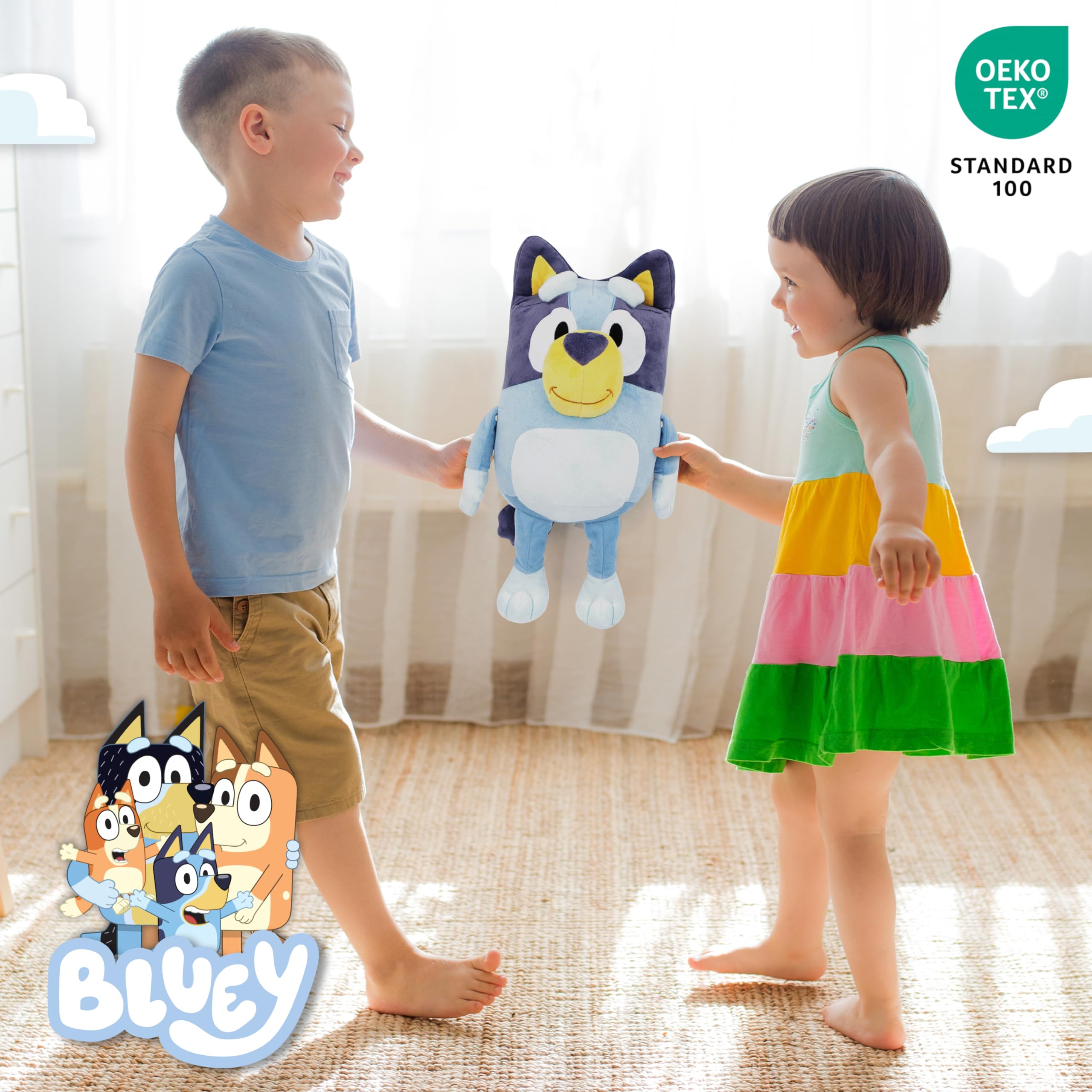 Jay Franco Bluey Pillow Buddy during car ride supports kids on the go