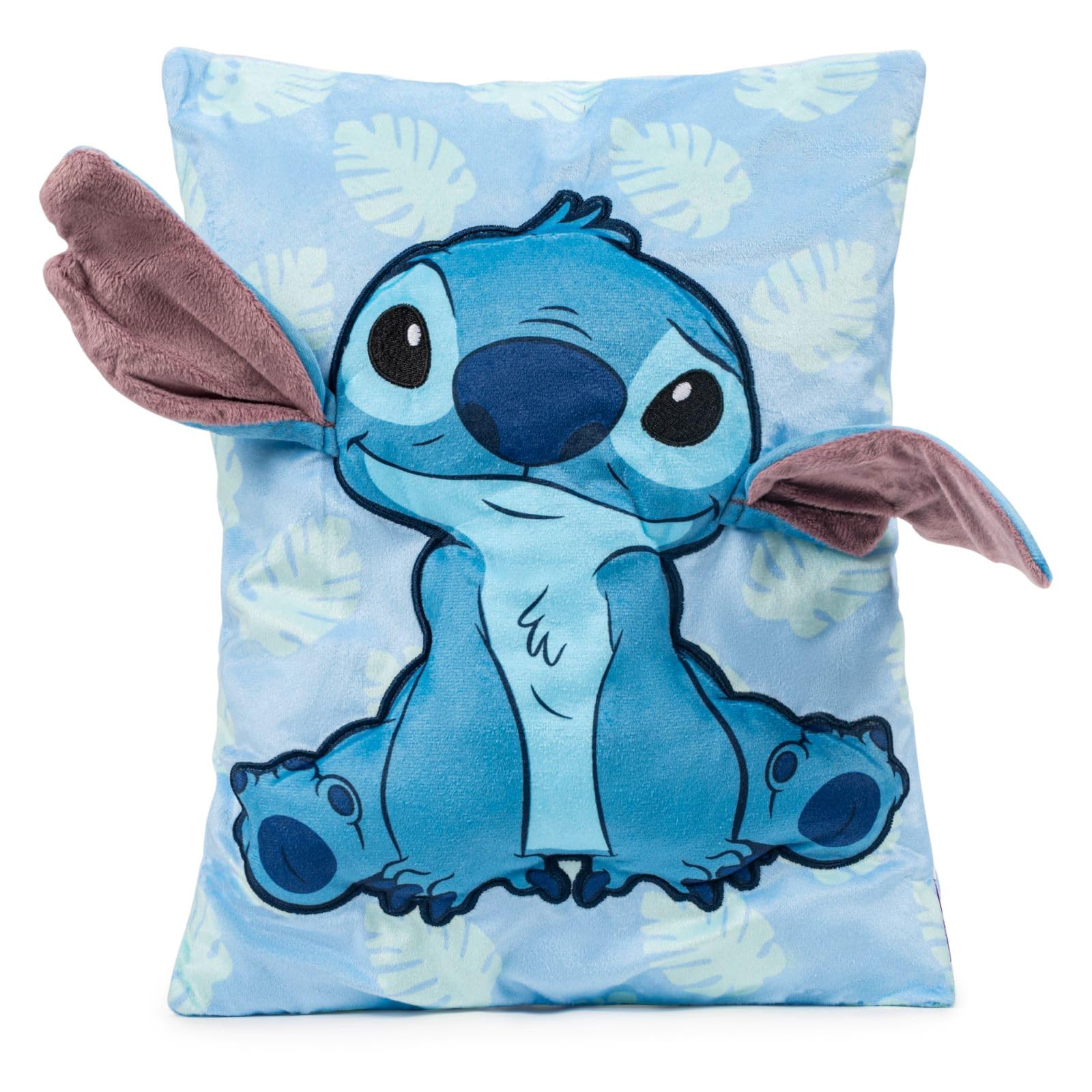 Jay Franco Stitch 3D snuggle pillow provides soft comfort for cozy movie nights.