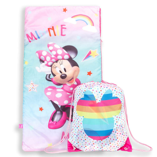 Jay Franco Minnie Mouse slumber sack in 27x54 inches for cozy sleepovers.