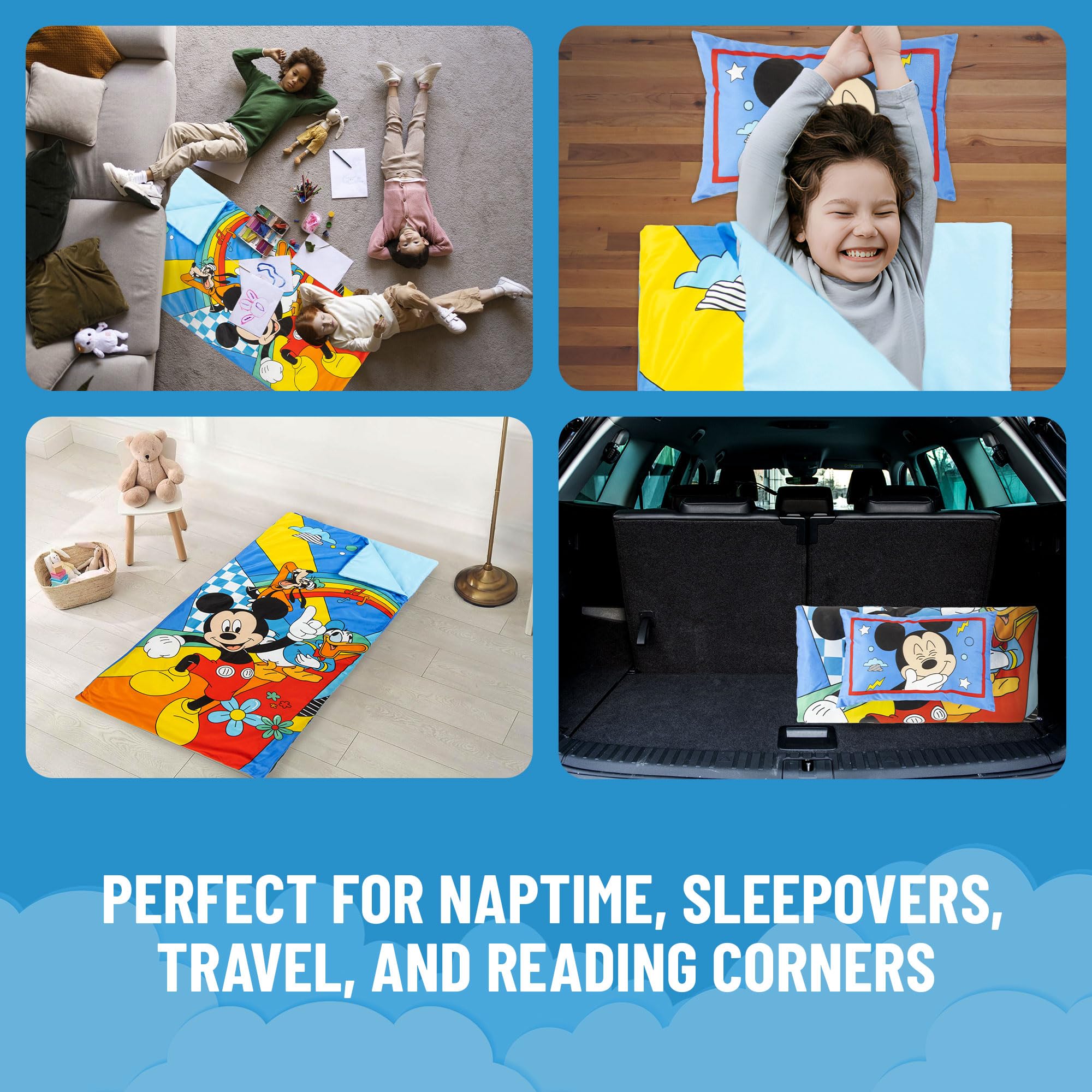 Jay Franco easy-care nap mat and pillow are spot-clean friendly.