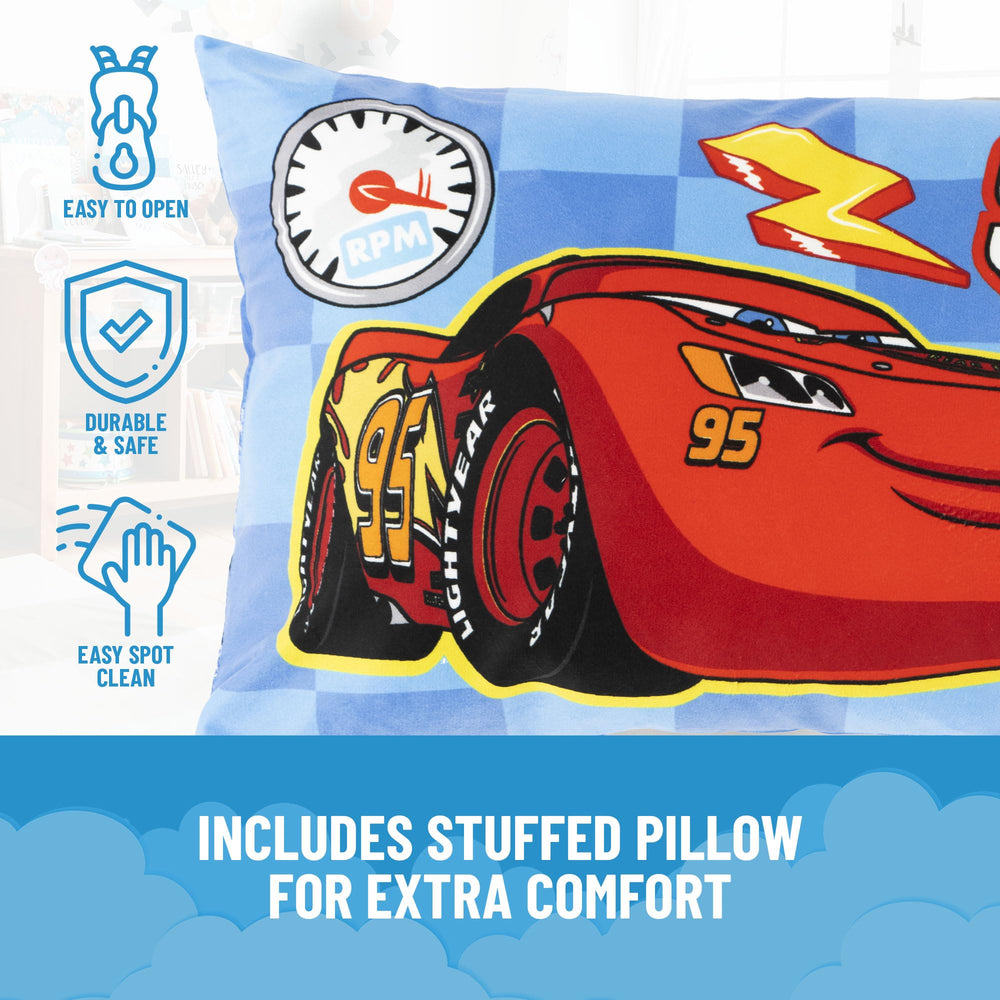 Lightning McQueen pillow adds extra comfort for naps.