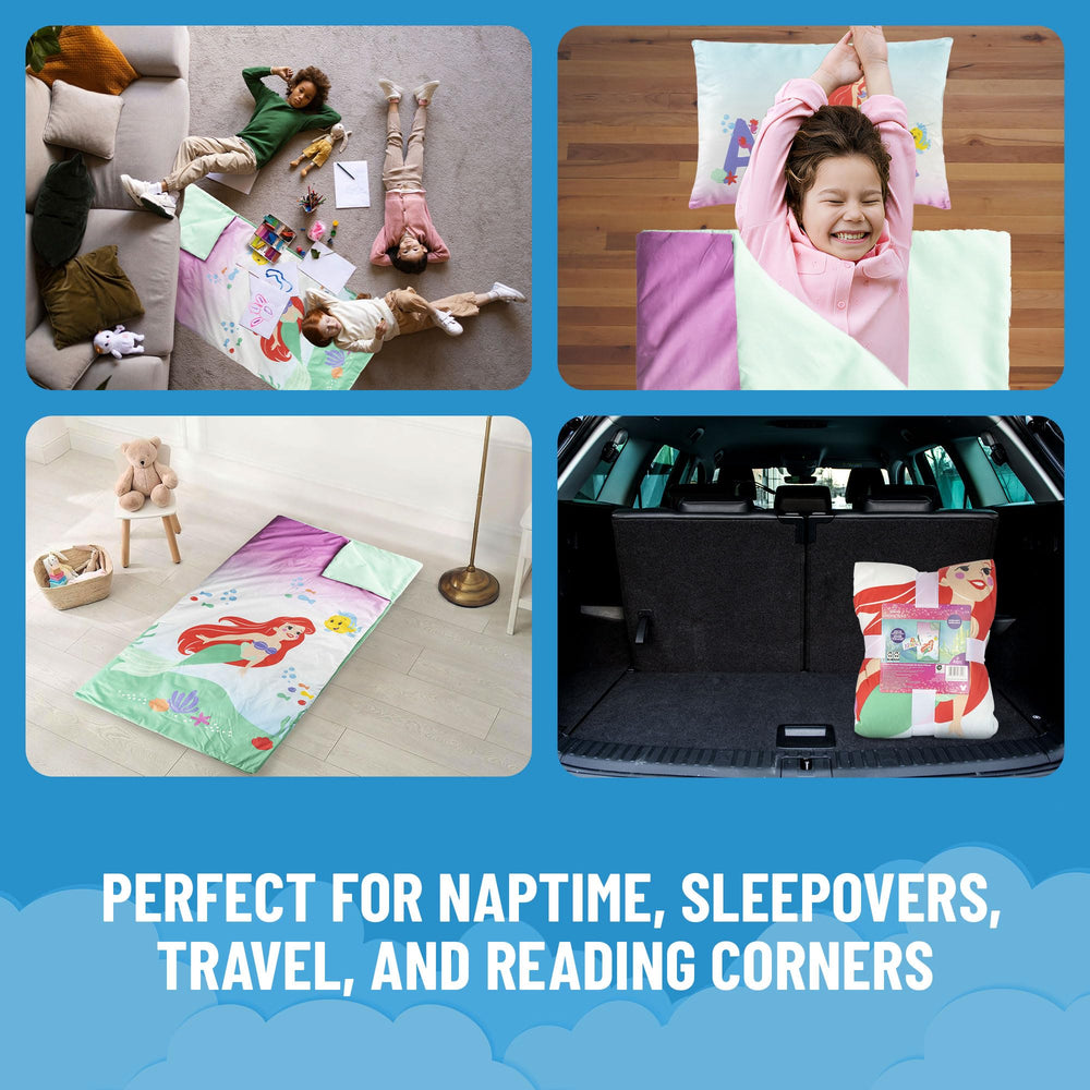 The Little Mermaid Ariel graphic enhances sleepover room decor with color.