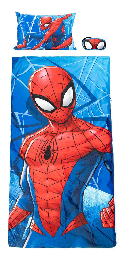 Jay Franco Marvel Spiderman slumber bag 27x54 with colorful hero print for sleepovers.