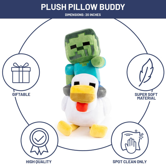 Jay Franco Minecraft Zombie Chicken plush—cozy travel companion for car rides.