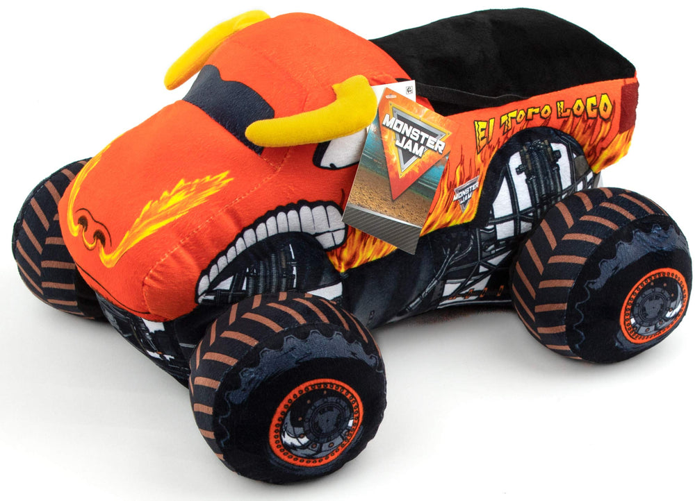Bright Monster Jam styling complements kid-friendly bedroom decor and bedding.