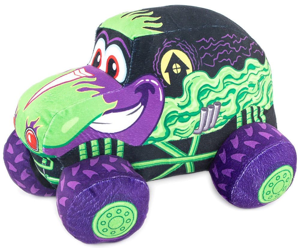 Jay Franco Monster Jam Grave Digger pillow buddy provides soft cuddle support for car trips.