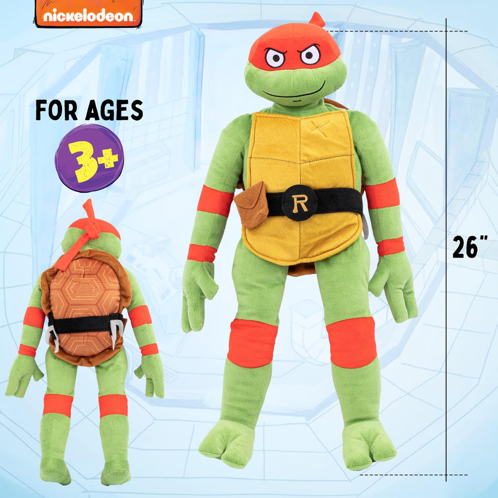 Raphael plush close-up highlights soft microfiber fabric and vibrant TMNT character.