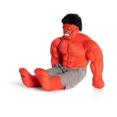 Close-up of soft polyester fabric on Jay Franco Red Hulk plush.