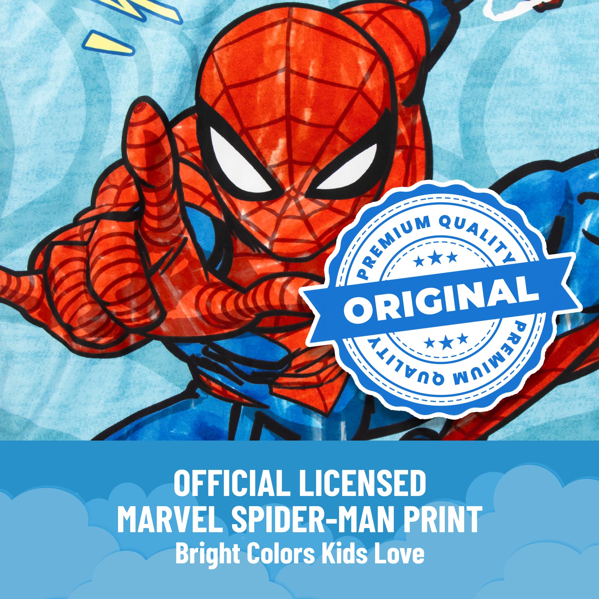 Close-up of Jay Franco Spiderman fabric soft touch material for cozy naps.